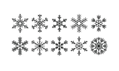 Snowflakes isolated on white. Vector set of differently shaped snow flakes