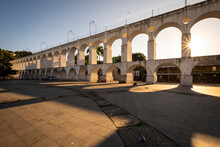 Beautiful View To Old Aqueduct In Urban Historic Downtown Area