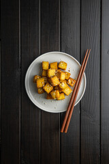 Wall Mural - Dices of fried tofu.