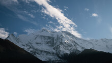 View On A Snow Capped Annapurna Peak Of Himalayan Range In Nepal
