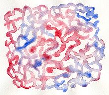 Blue And Red Lines Made With Watercolor.