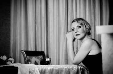 vintage woman portrait with camera