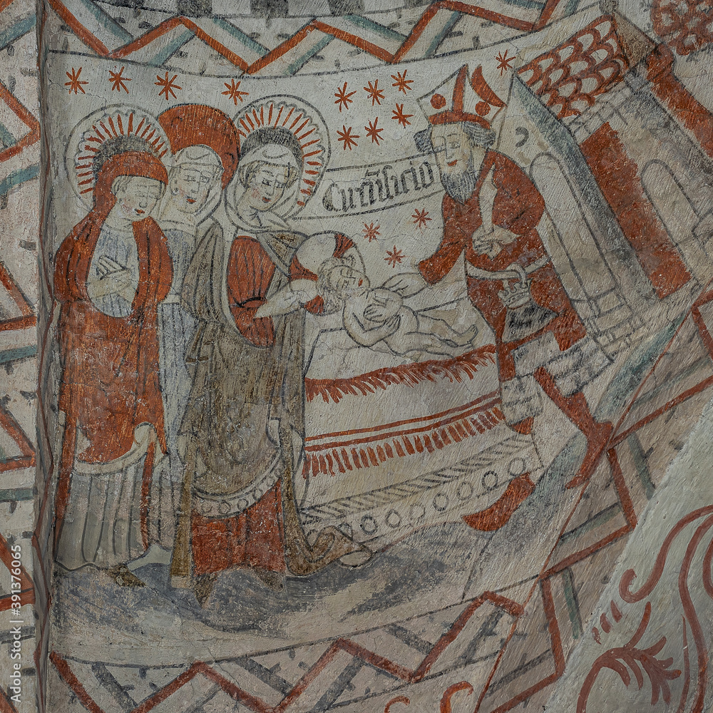 Circumcision of Jesus in the temple, an ancient wall-painting Stock ...
