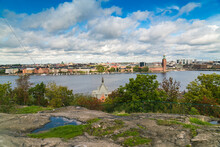 View Of Stockholm From  Skinnarviksberget In Summer With The Town Hall