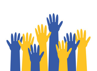 Wall Mural - hands up colors yellow and blue down syndrome