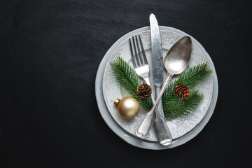 Wall Mural - Christmas cutlery on plate