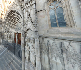 Poster - Closeup of the entrance of the Cathedral of Barcelona, Spain