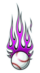 Canvas Print - Vector illustration of baseball softball ball with hotrod flame shape. Ideal for printable sticker decal sport logo design and any decoration.