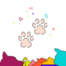 Paw Prints Filled Line Icon, Simple Illustration
