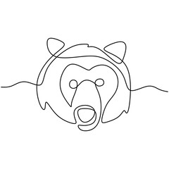 Wall Mural - Bear's head continuous one line drawing. Danger big animal with angry expression isolated on white background. Fury bear head, snarling bear. Wild animal concept. Vector illustration