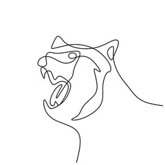 Wall Mural - Bear's head continuous one line drawing. Danger big animal with angry expression isolated on white background. Fury bear head, snarling bear. Wild animal concept. Vector illustration