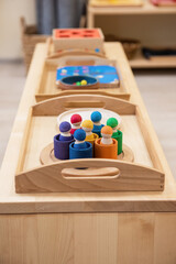 Montessori wood material for the learning of children at children school