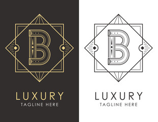 Art deco letter B logo in two color variations