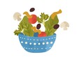 Salad bowl with vegetables and greens isolated on white background. Flat vector cartoon illustration of fresh and healthy vegan lunch meal. Organic vegetarian nutrition