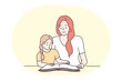 © Dzianis Vasilyeu - Happy leisure and activities at home with children concept. Young woman mother cartoon character reading, learning letters or words together with her small daughter at home. Relax, rest, family