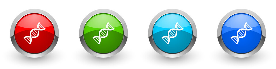 Poster - Dna, genetic molecule silver metallic glossy icons, set of modern design buttons for web, internet and mobile applications in four colors options isolated on white background