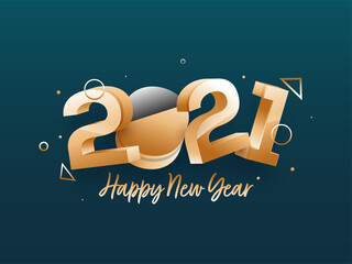 Poster - Golden 3D 2021 Number With Geometric Elements On Teal Background For Happy New Year.