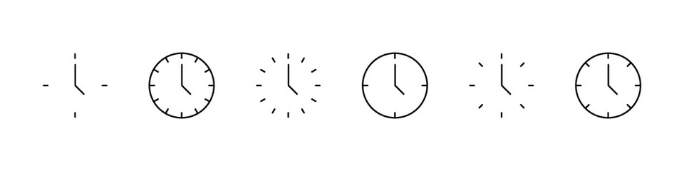 Wall Mural - Clock collection. Time icons. Time and Clock vector collection. Time and Clock, isolated. Web icons in Thin linear simple design. Vector illustration