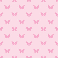 Wall Mural - all pink seamless butterfly repeat pattern. butterfly silhouettes pastel background.. pink cute vect
