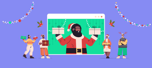 Wall Mural - people discussing with santa claus in web browser window happy new year merry christmas holidays celebration self isolation online communication concept horizontal vector illustration