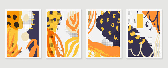  Abstract wall art vector collection.  Abstract organic shape Art design for poster, print, cover, wallpaper, Minimal and  natural wall art. Vector illustration.