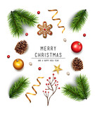 Fototapeta Do pokoju - Christmas Background with ornaments. Vector illustration