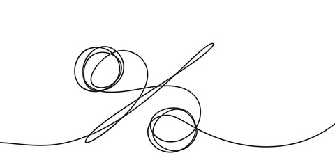 Continuous one line drawing of percent sign, Minimalist contour vector illustration made of single thin line black and white