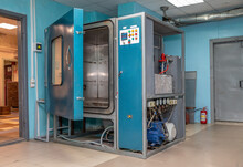 Test Chamber For New Products. Heat And Cold Chamber. Blue Color