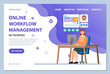 © robu_s - Landing page template online workflow management impotent stage of development. Businesswoman is working with computer illustration vector. Time management, successful administration business concept