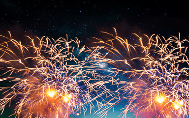 Wall Mural - colorful of fireworks display on sky background, for new year, party or any celebration event