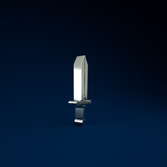 Sticker - Silver Medieval sword icon isolated on blue background. Minimalism concept. 3d illustration 3D render.