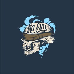 Wall Mural - No evil Skull Outlaw Tattoo T-shirt Design Illustration