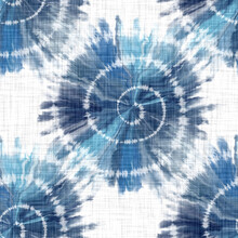 Ocean Blue Tie Dye Texture Background. Seamless White Linen Boho Textile Effect. Distressed Acid Wash Coastal Living Style Pattern. Nautical Maritime Beach Fashion Or Soft Furnishing Repeat Swatch.