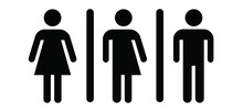Oilets Symbol. Transgender Wc. Wc World Toilet Day. Bathroom Or Restroom Icons. For People, Woman, Man Or Gender Toilets. Flat Vector Sign. Pissing, Peeing Pictogram.