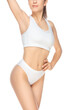 © master1305 - Cropped. Beautiful female model on white background. Beauty, cosmetics, spa, depilation, diet and treatment, fitness concept. Fit and sportive, sensual body with well-kept skin in underwear.