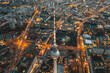 canvas print picture - Wide View of Beautiful Berlin, Germany Cityscape after Sunset with lit up Streets and Alexanderplatz TV Tower, Aerial Drone View