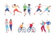 © setory - Running people disabled, athletic man, female, vector flat runner jogging cartoon characters set isolated on white