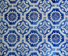 Close-up Of A Typical Blue Tile Pattern On A House Wall In Spain, Europe
