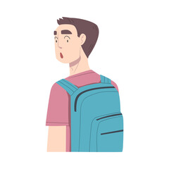 Wall Mural - Surprised Guy, Male Student Character with Backpack Looking Shocked Cartoon Style Vector Illustration