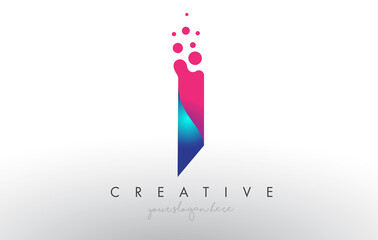 Wall Mural - i letter design with creative dots bubble circles and blue pink colors