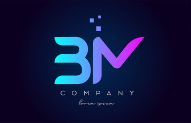 BM B M alphabet letter logo icon combination. Creative design for company and business in blue pink colours