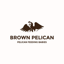 Brown Pelican Mother Feed The Babies Simple Flat Logo And Icon Design