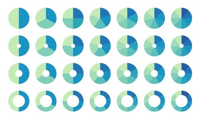 Colorful pie and donut chart collection for business infographic. Circle sections and round donuts pieces.