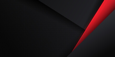 Abstract black red grey metallic carbon neutral overlap red light hexagon mesh design modern luxury futuristic technology background vector illustration.