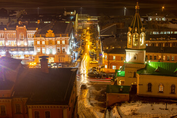 Wall Mural - Russia, Nizhny Novgorod - 28.12.2017: night view of Nizhny Novgorod, building for the 2018 FIFA World Cup in Russia, church, night city.