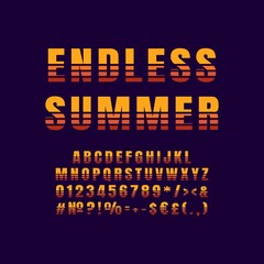 Wall Mural - Endless summer vintage 3d vector alphabet set. Retro bold font, typeface. Pop art stylized lettering. Old school style letters, numbers, symbols pack. 90s, 80s creative typeset design template