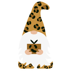 Leopard Christmas Gnomes. Vector illustration flat design of a fairytale characters of dwarfs isolated on white. 