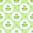 Cute watercolor frog pattern. Seamless polka dot background for kids.
