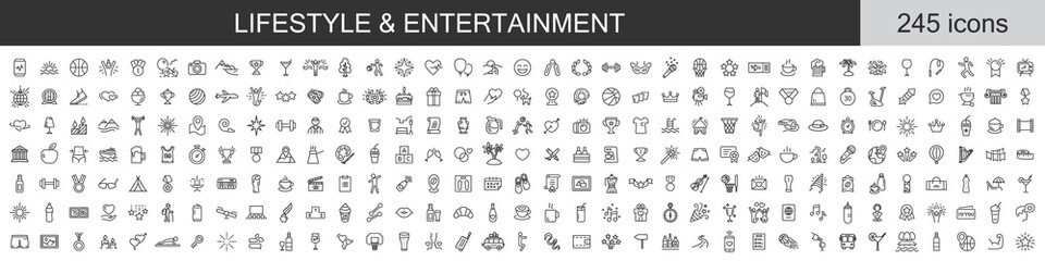 Big set of 245 Lifestyle and Entertainment icons. Thin line icons collection. Vector illustration