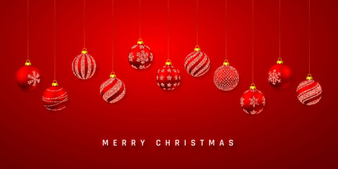 Wall Mural - Christmas ball. Xmas ball on red background. Holiday decoration template. Vector illustration